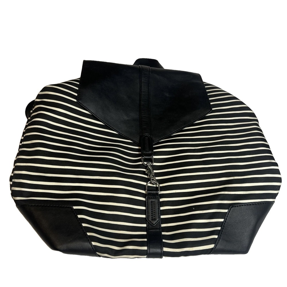 Stella & Dot‎ Ava Backpack Purse Gym Laptop Bag Faux Leather Black/White Stripes